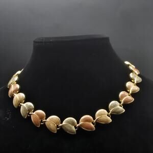 Enameled Leaf Link Necklace Vintage Fall Autumn Costume Jewelry